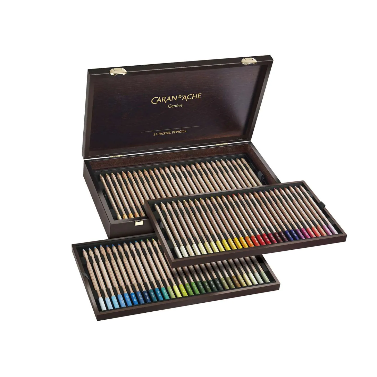 Caran d'Ache - Pastel Pencil, Valigetta in legno con 84 colori