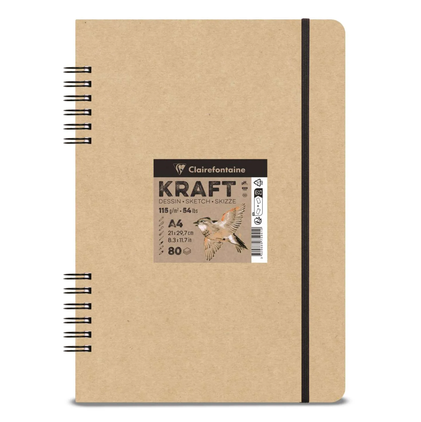 Clairefontaine - Kraft, Album per schizzi spiralato con carta marrone
