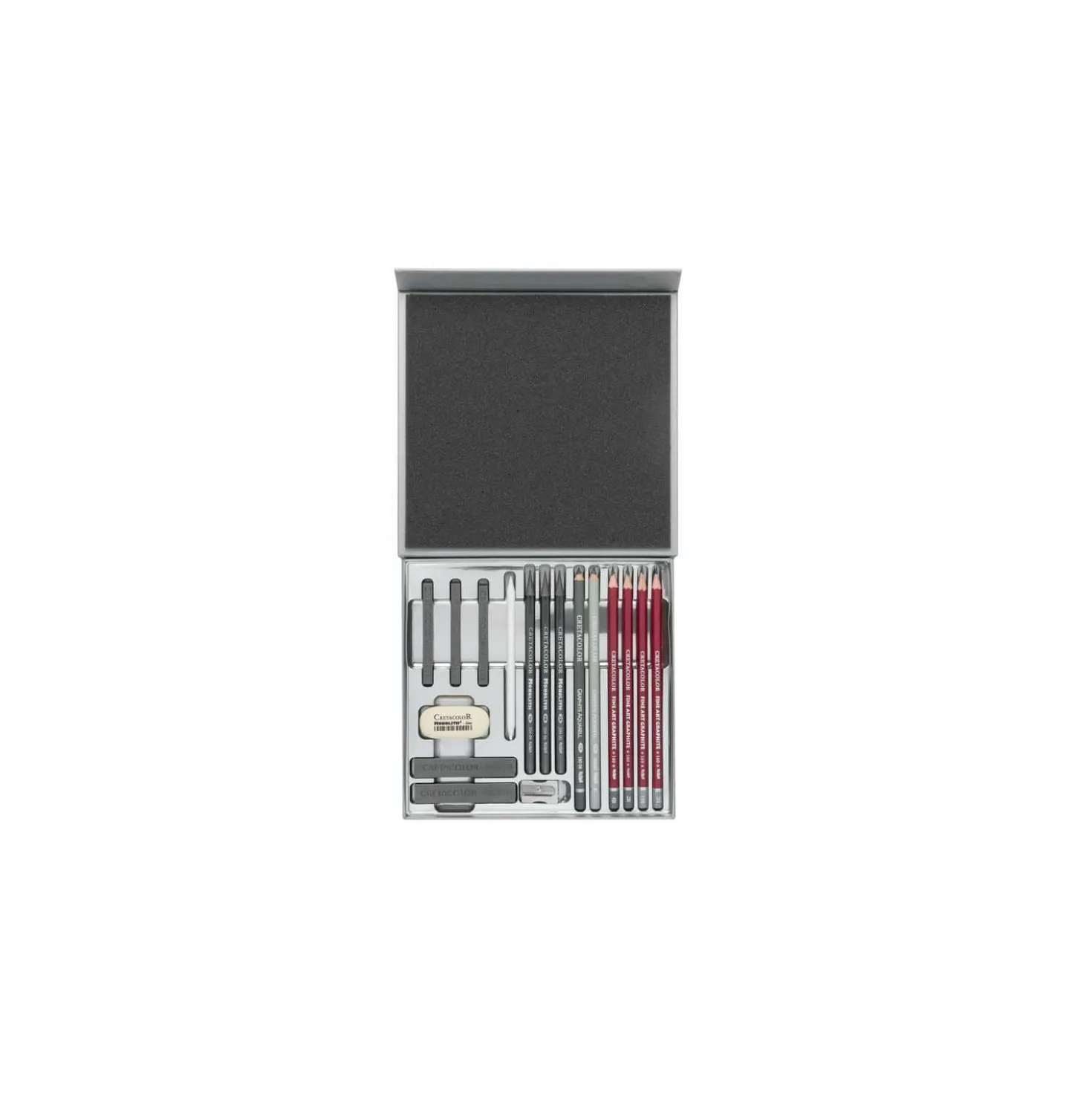 Cretacolor - Set di grafite e disegno in scatola color argento
