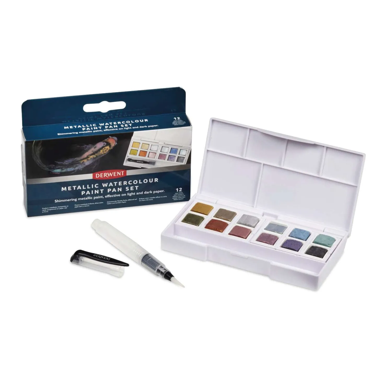 Derwent - Metallic watercolour, Set di 12 mezzi godet