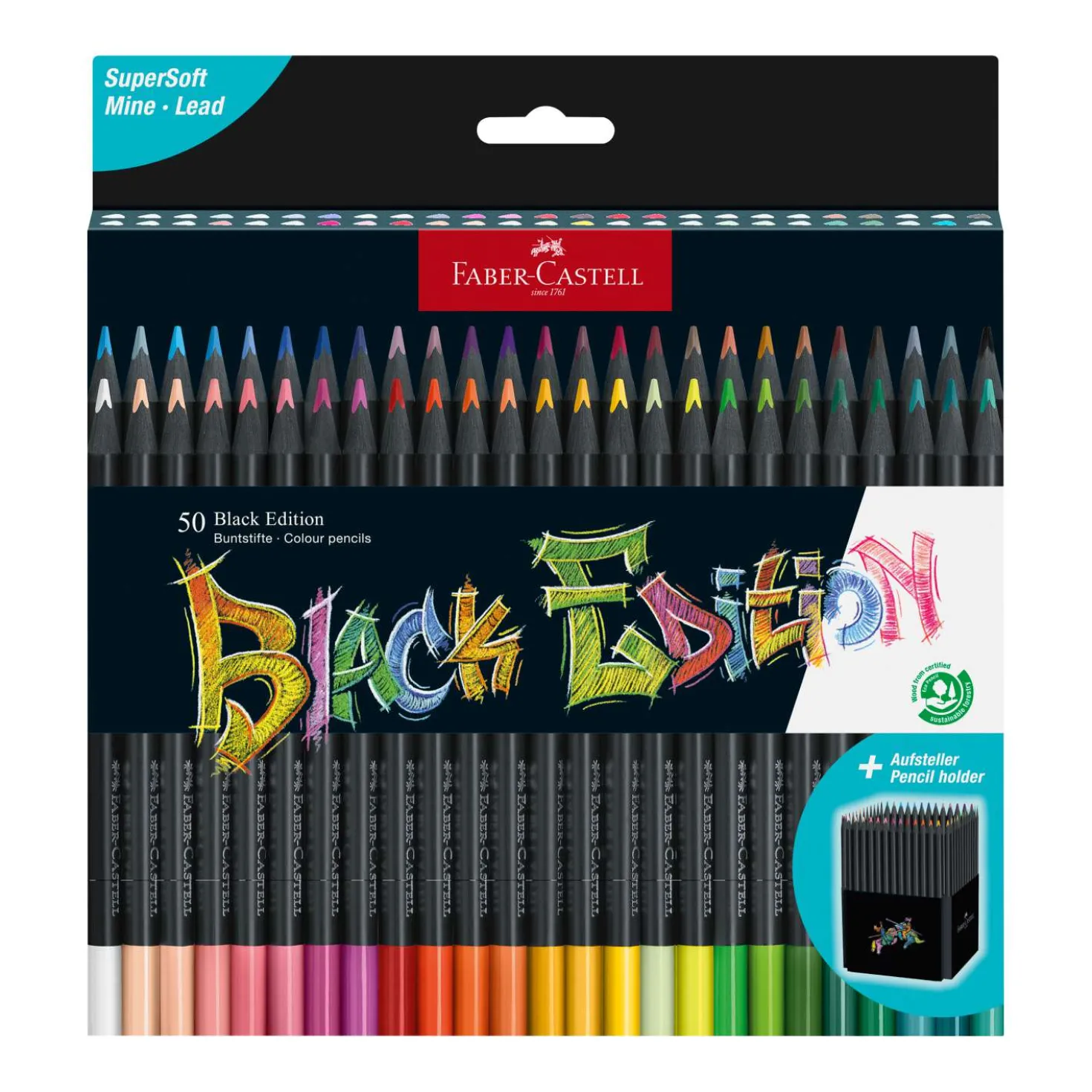 Faber-Castell - Black Edition, Set in astuccio di cartone con portamatite