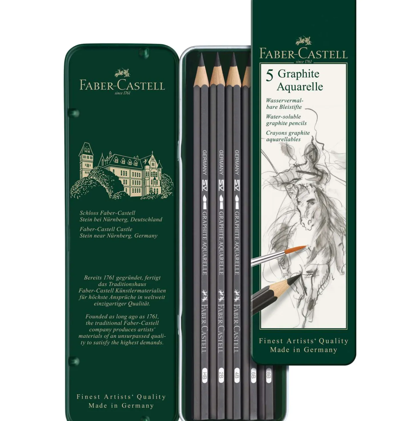 Faber-Castell Graphite Aquarelle, set di 5 matite acquerellabili