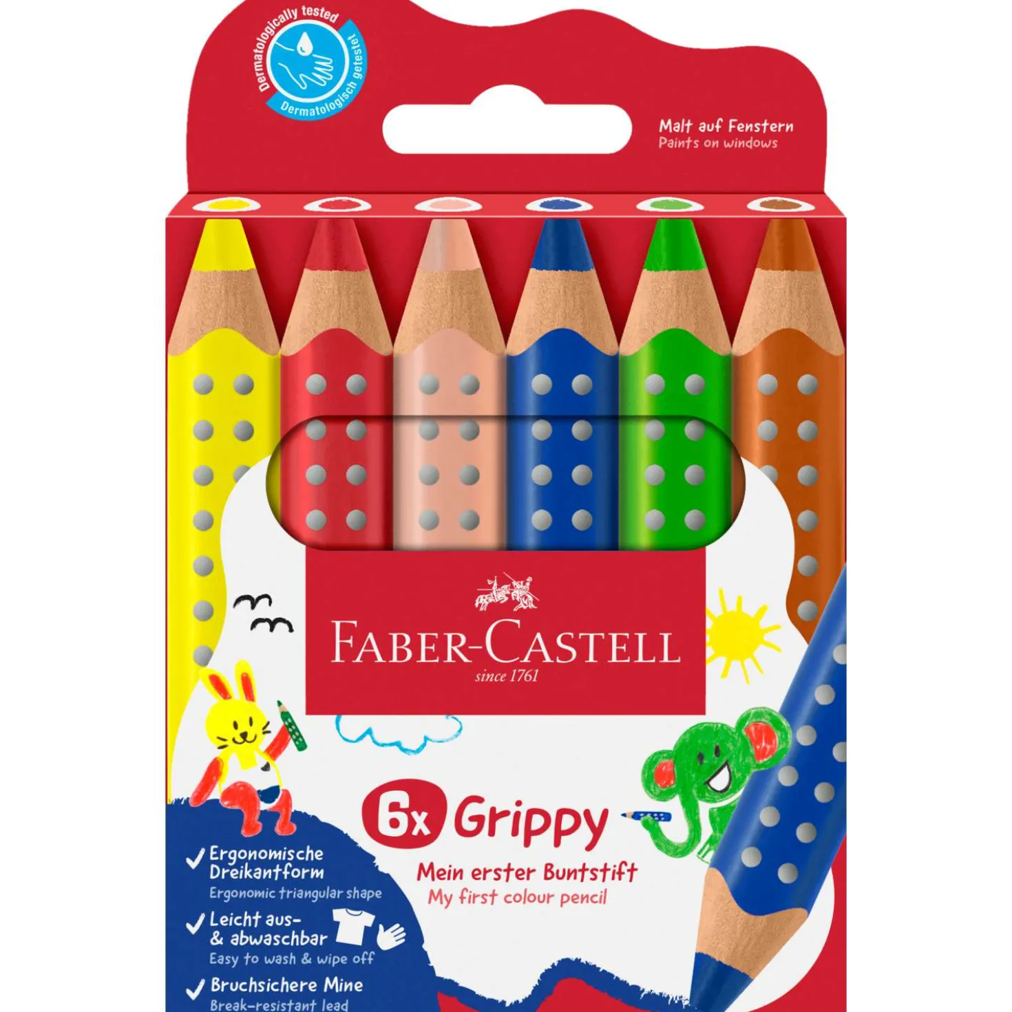 Faber-Castell - Grippy, Set da 6 matite colorate
