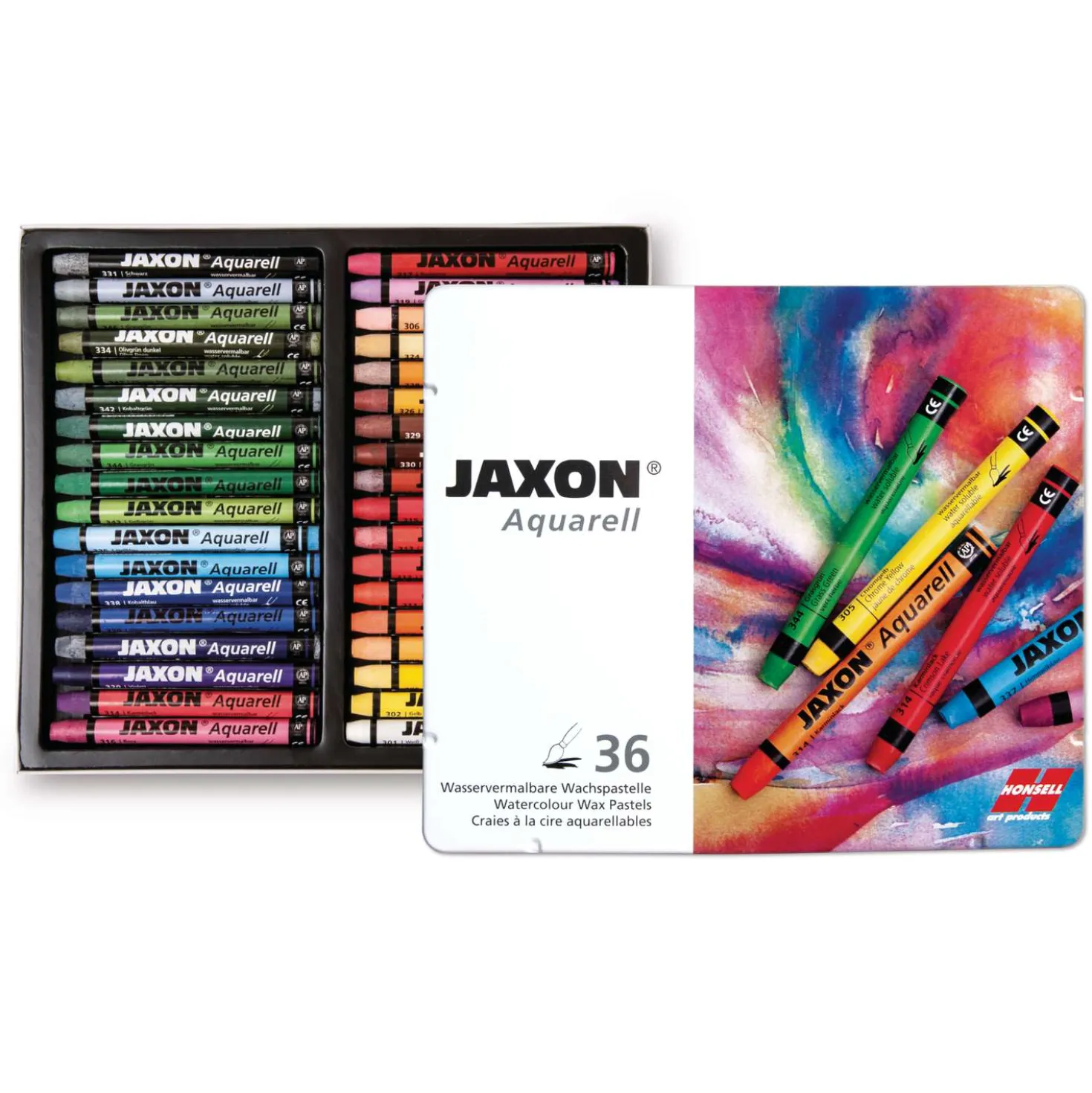 Jaxon - Aquarell, Pastelli a cera acquerellabili in scatola di metallo