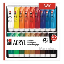 Marabu - Acryl Basic, Set di colori acrilici per principianti