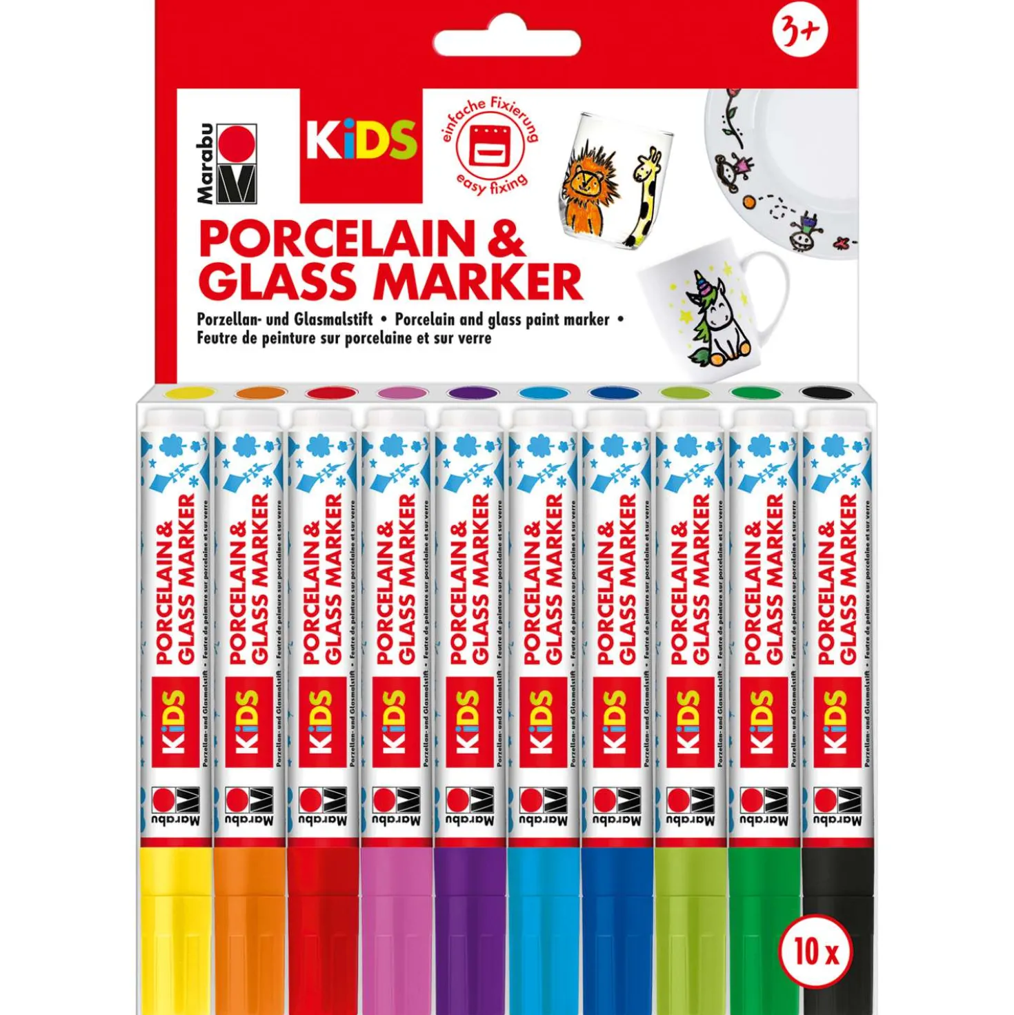 Marabu - Kids, Set da 10 pennarelli per porcellana e vetro