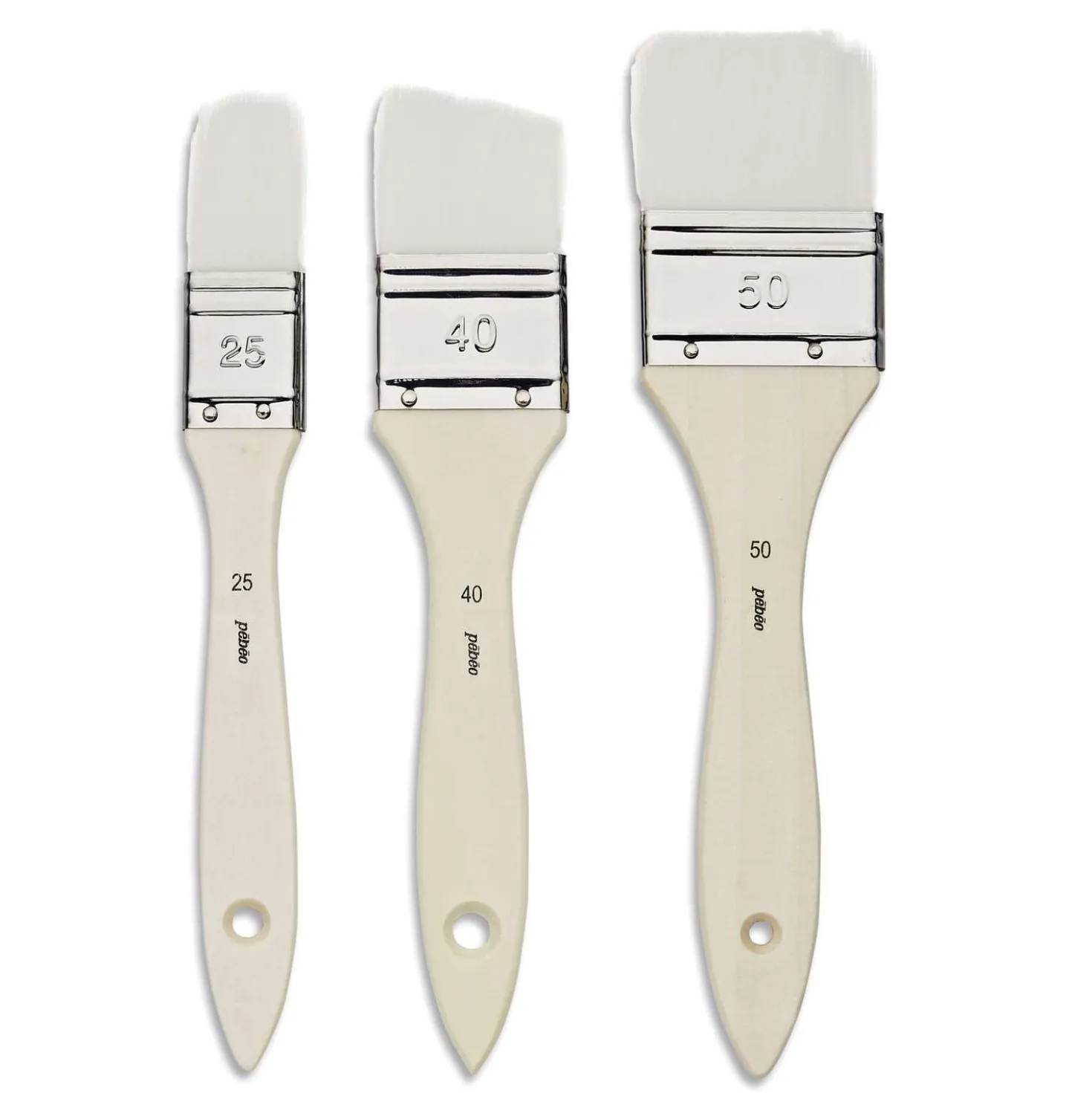 Pébéo - Set di 3 pennelli per gesso e vernice, fibra sintetica bianca