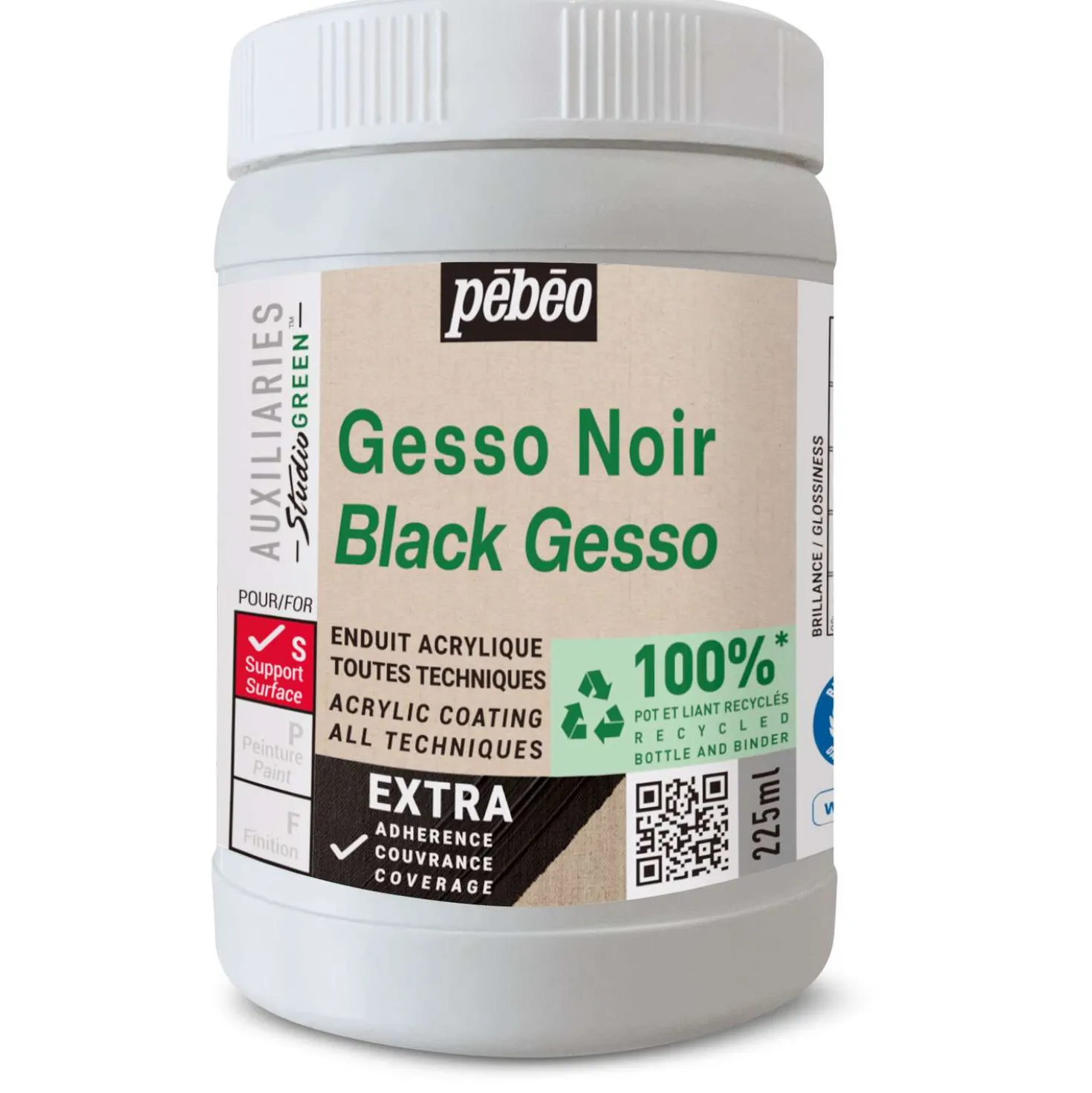 Pébéo - Studio GREEN, Black Gesso, Primer nero