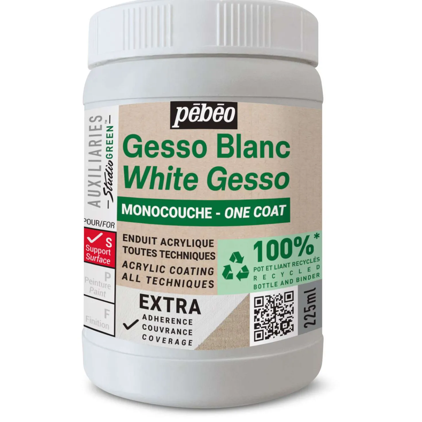 Pébéo - Studio GREEN, White Gesso, Primer bianco extra coprente
