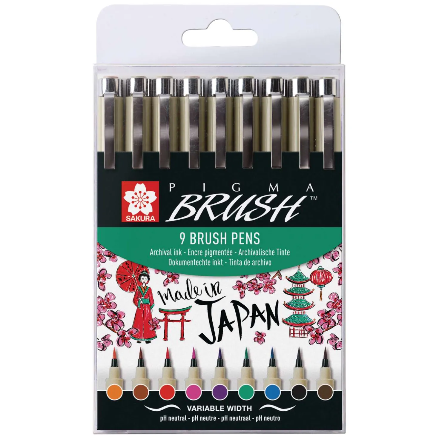 Sakura - Pigma Brush, Set di 9 penne a pennello