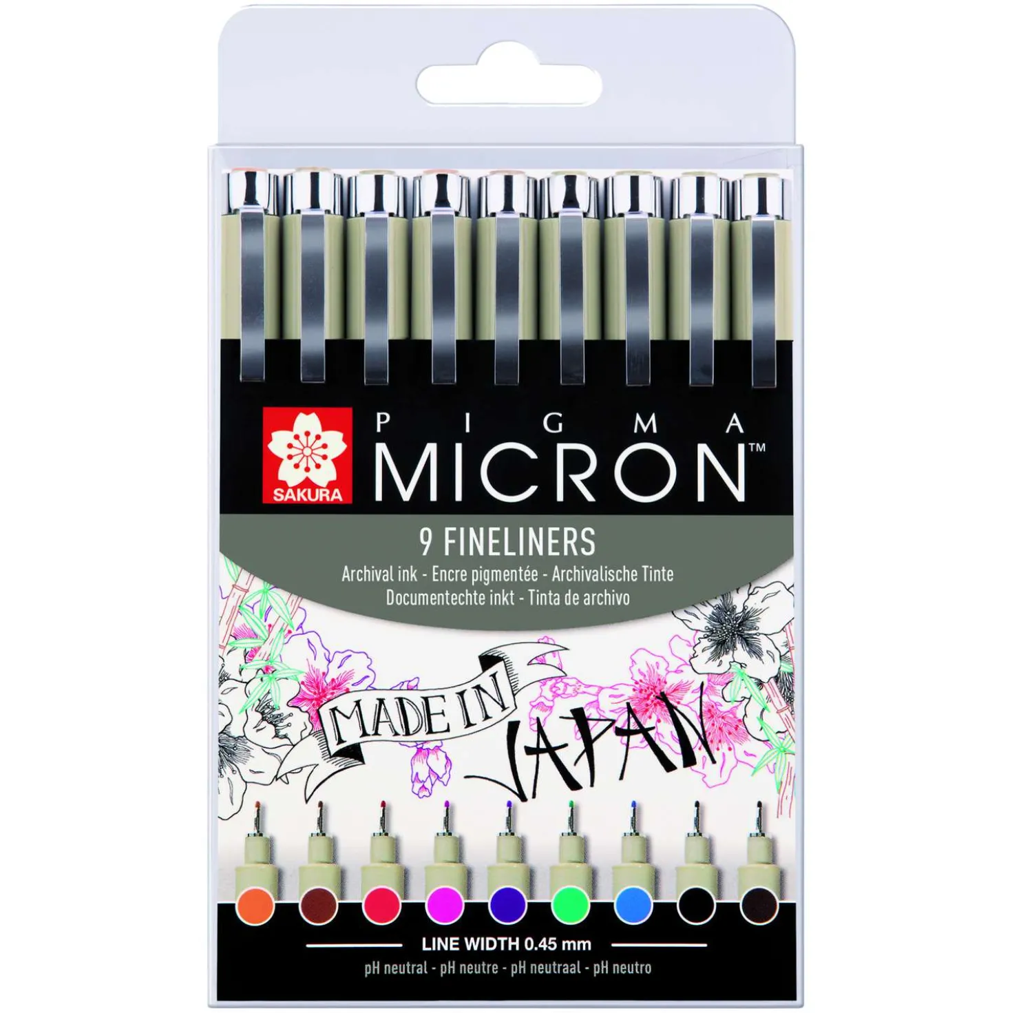 Sakura - Pigma Micron, Set da 9 fineliner colorati
