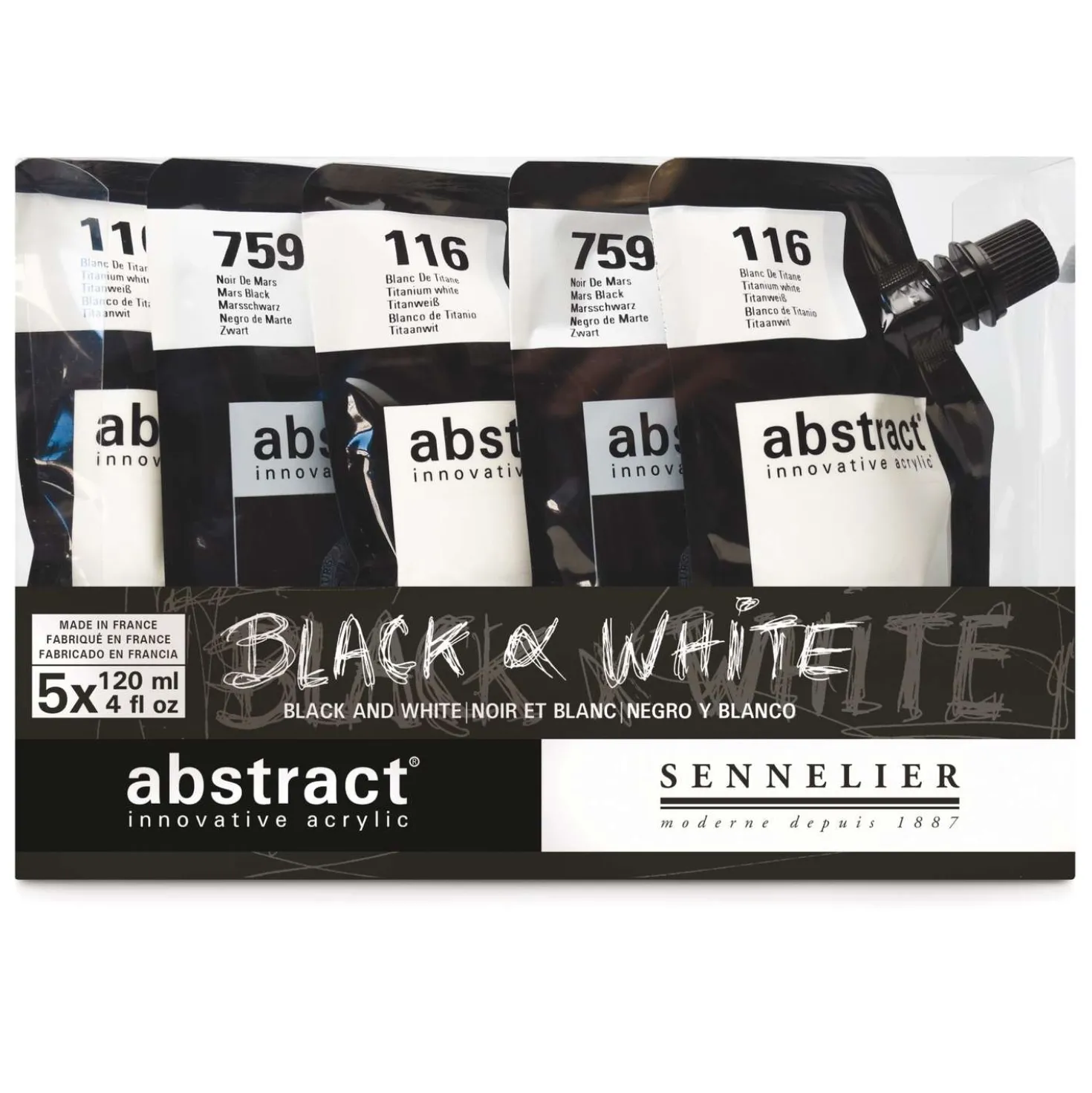 Sennelier - Abstract Black & White, Set 5 x 120 ml