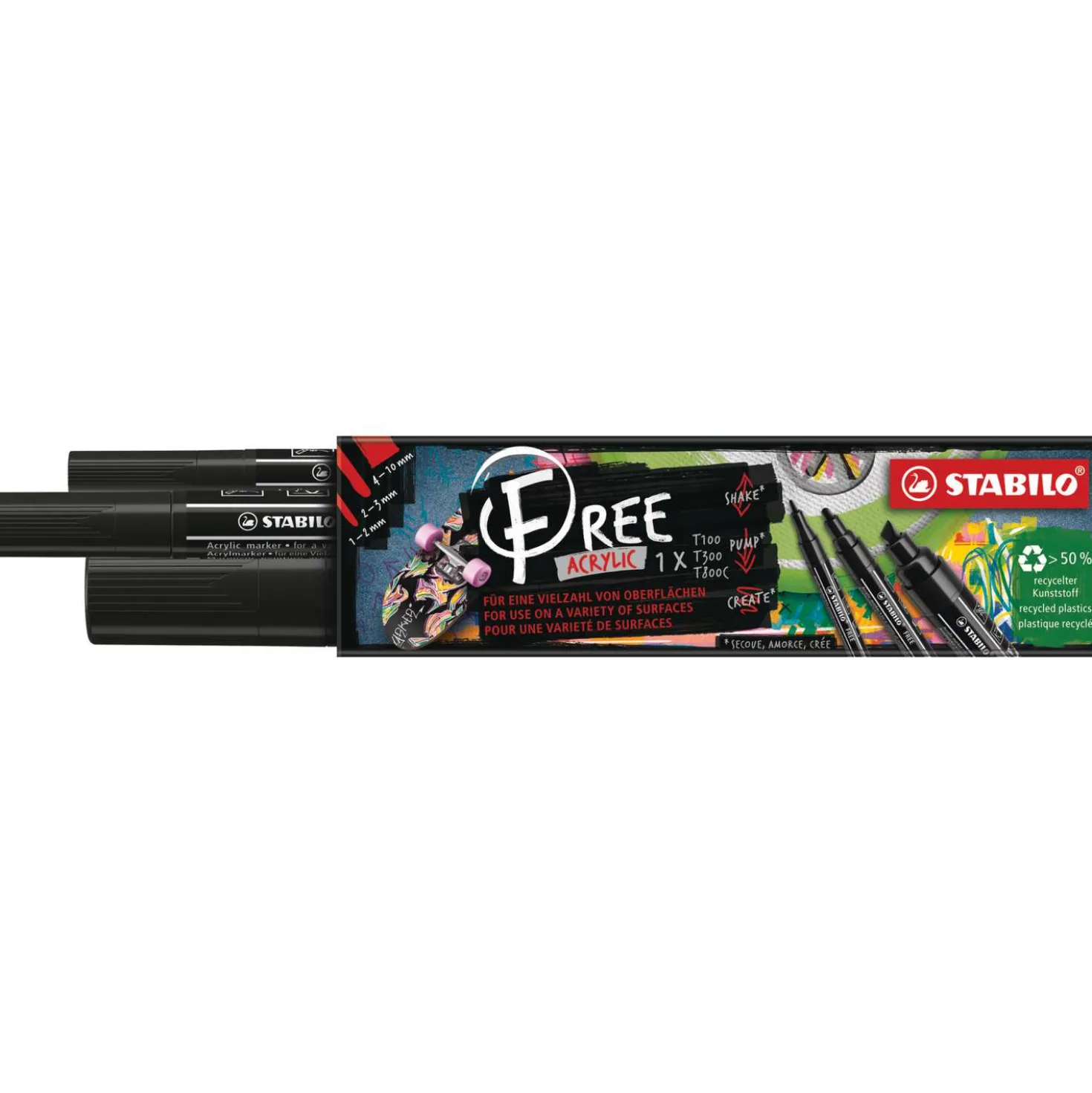 Stabilo - Free Acrylic, Set da 3 marker acrilici neri