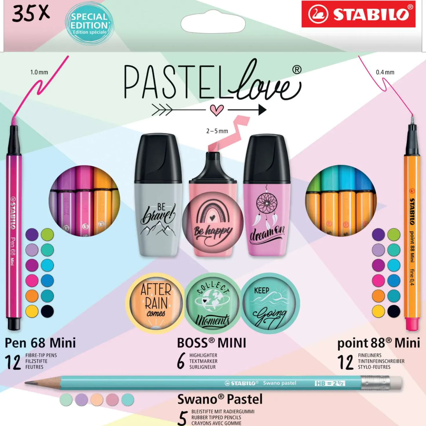 Stabilo - PastelLove, Set con Pen 68 Mini, Point 88 Mini, Boss Mini, Swano Pastel