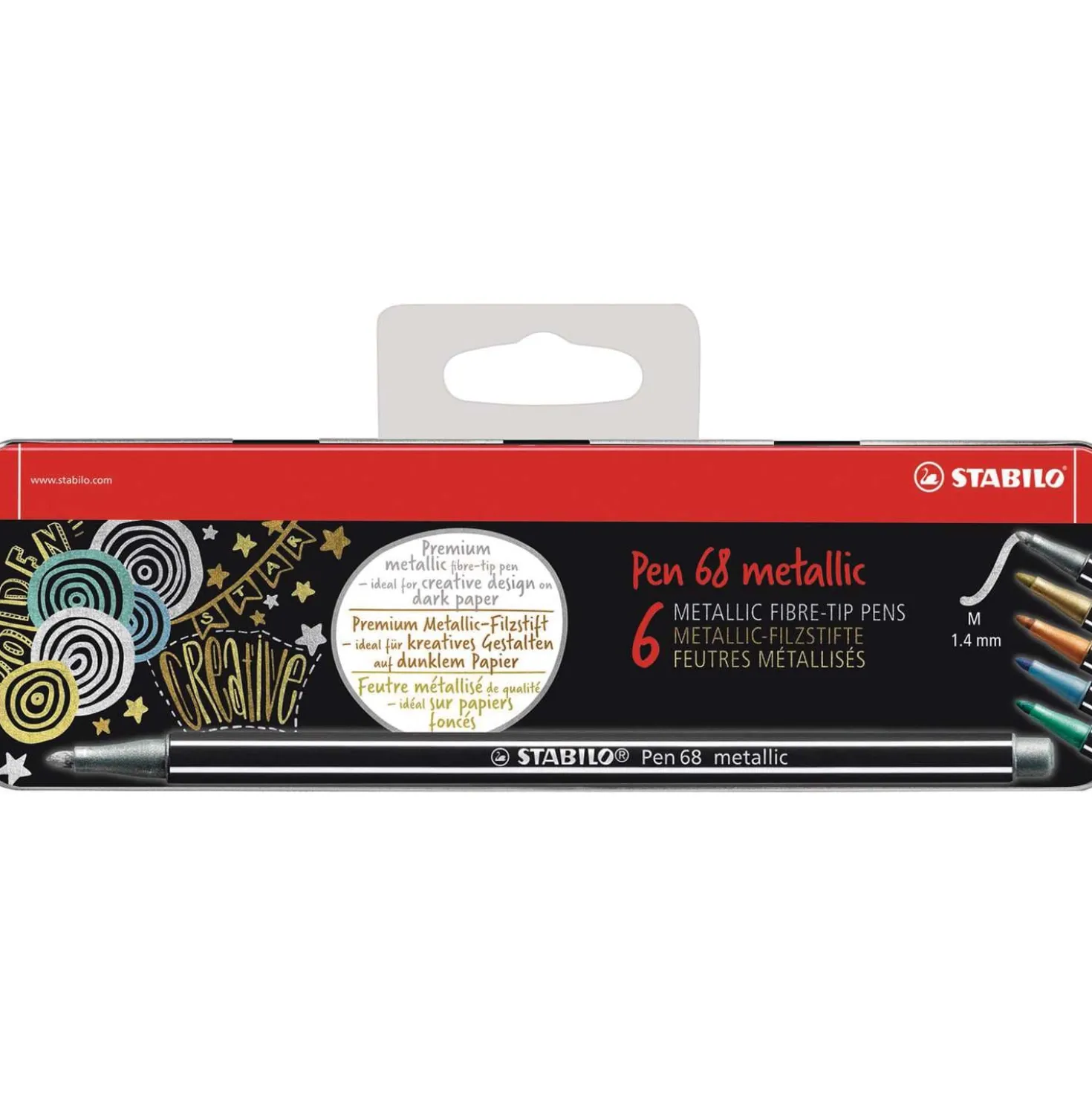 Stabilo - Pen 68 metallic, Set da 6 in astuccio di metallo