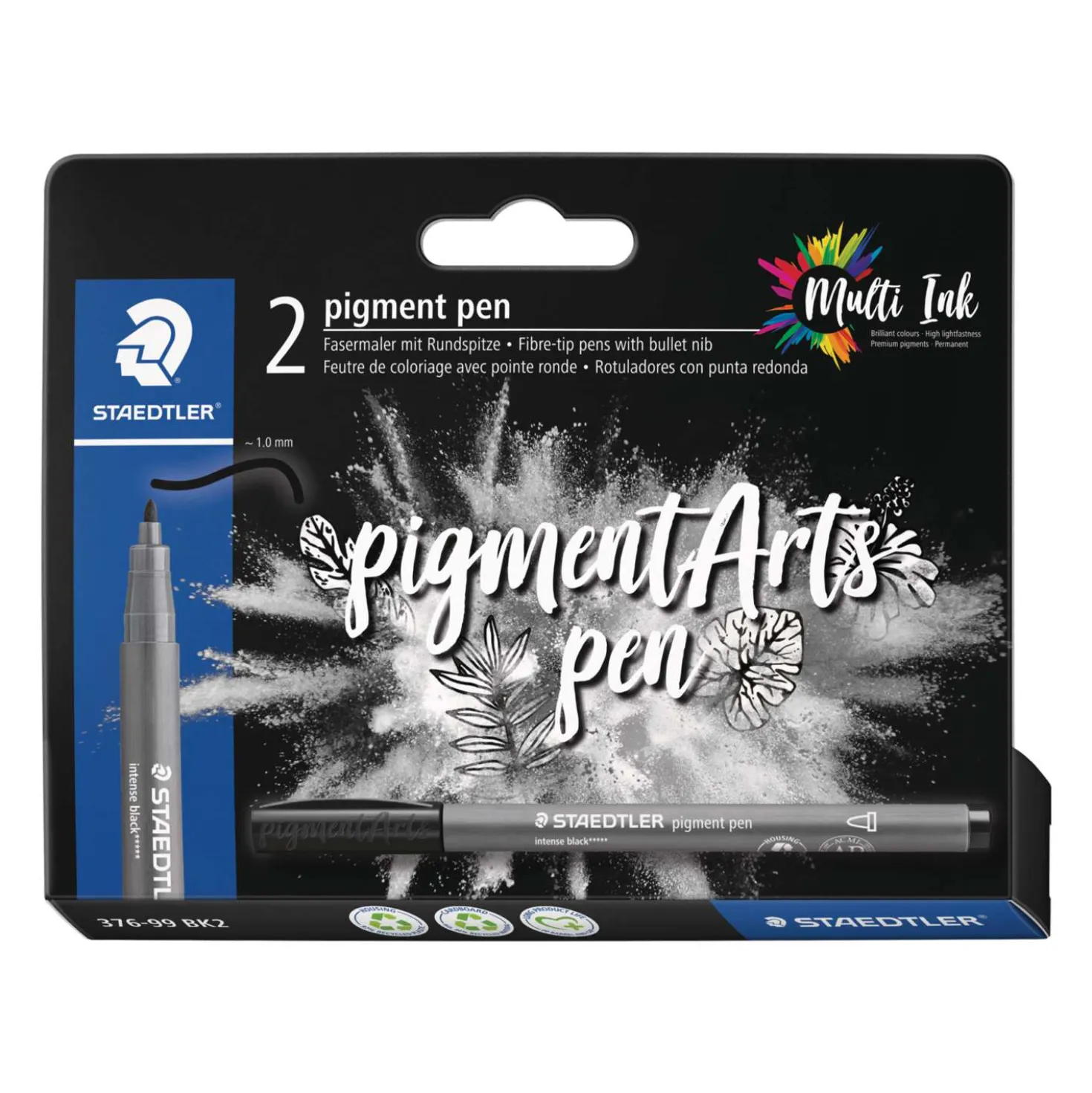 Staedtler - Pigment Arts Pen, Set da 2 Pigment Pen 376 intense black