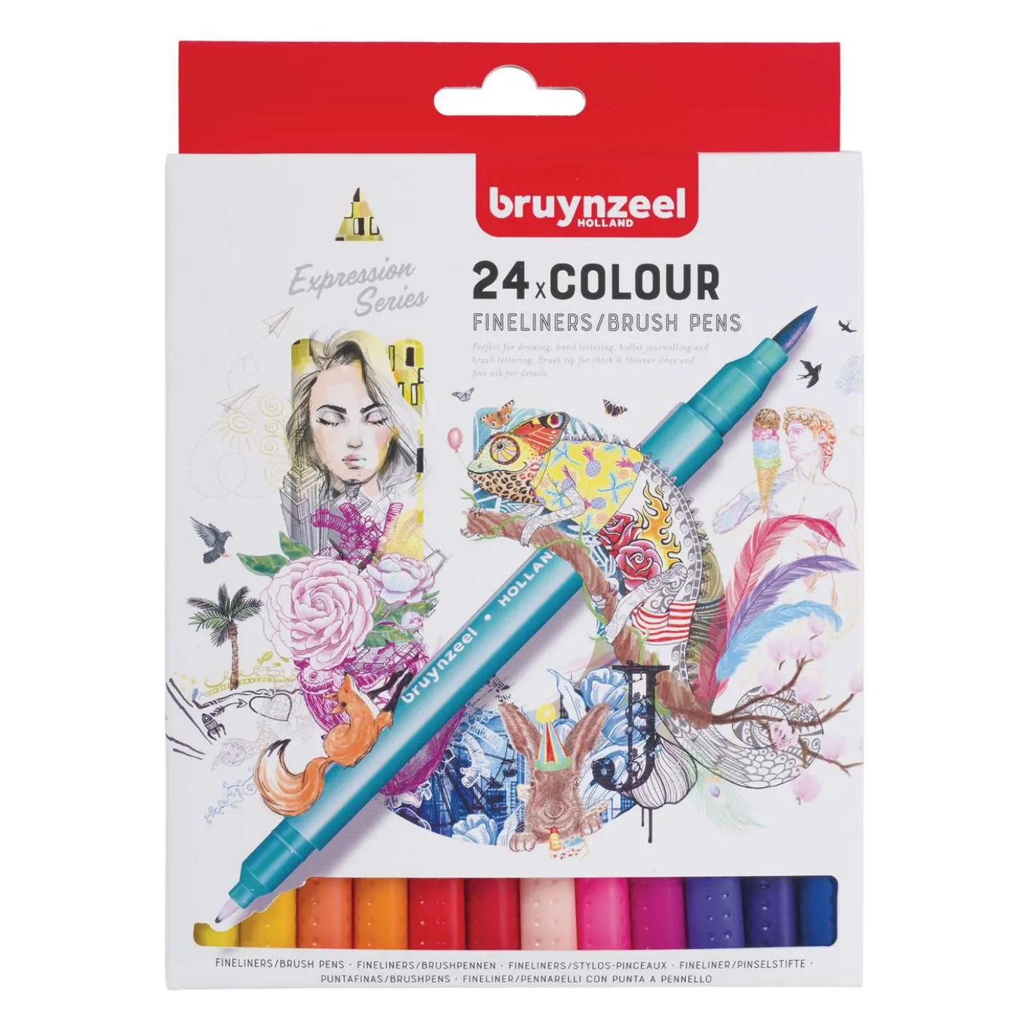 Talens - Bruynzeel Creatives, Set di Fineliner Brush Pen in confezione di cartone