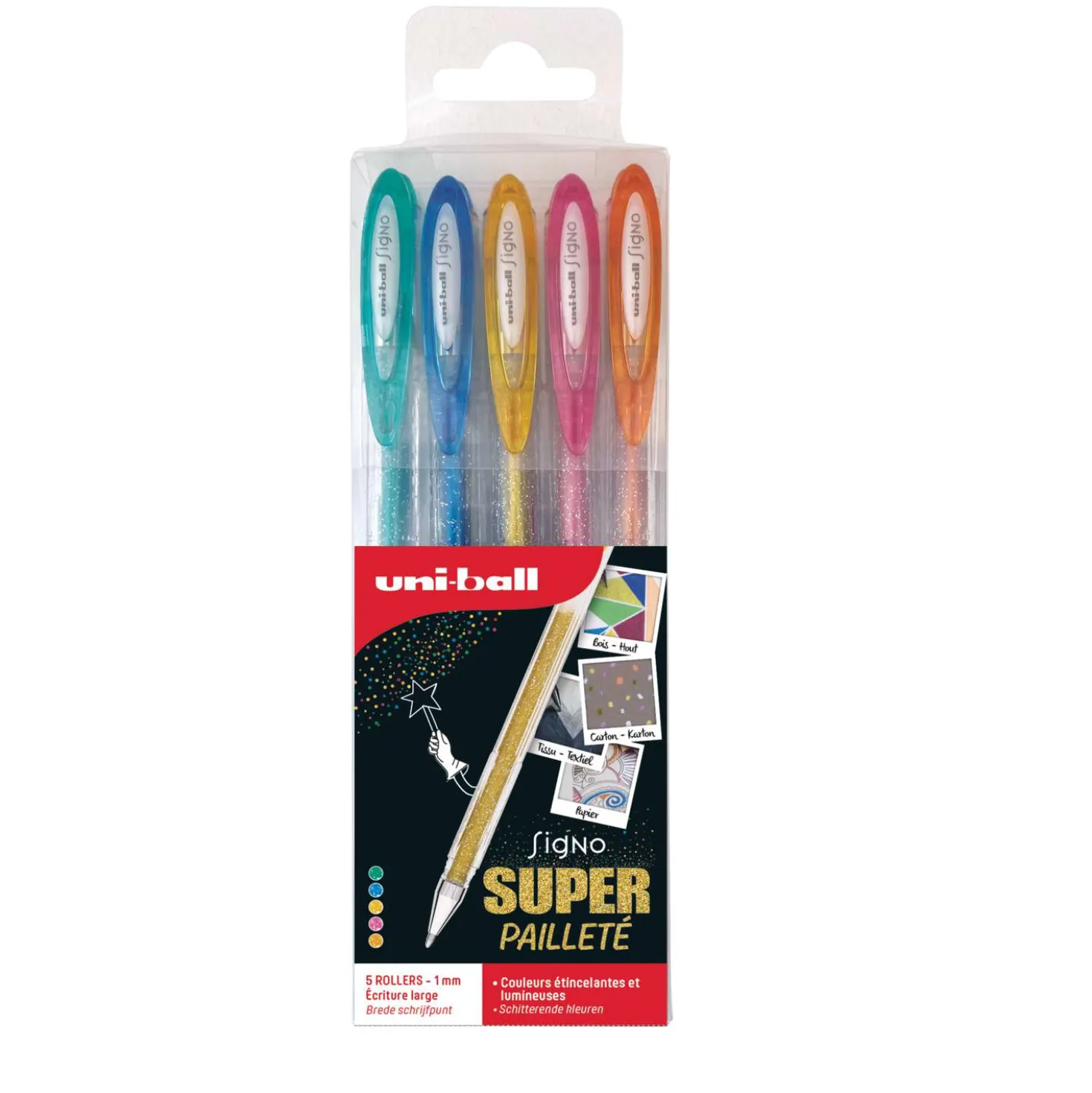 Uni Ball - Signo Glitter UM120SP, Set di 5 penne gel