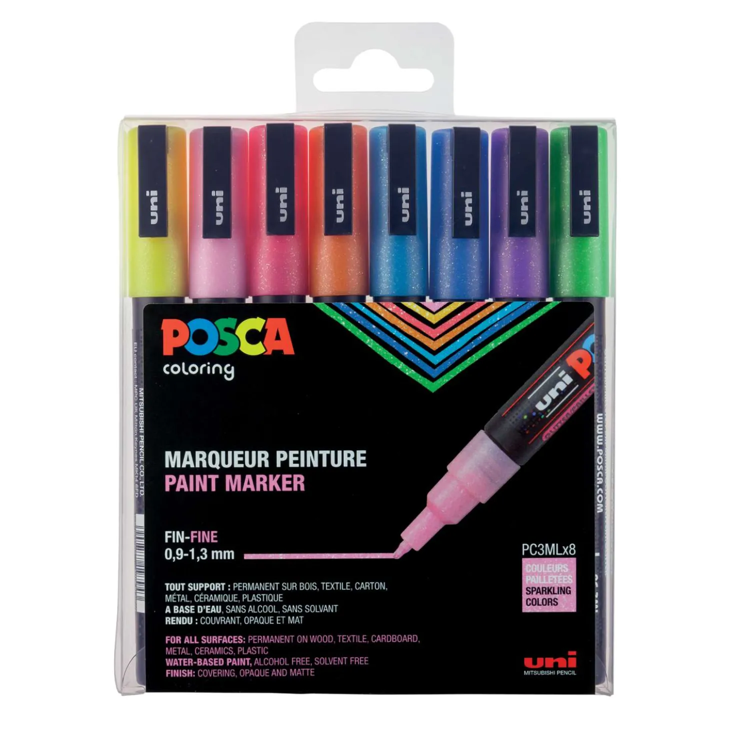 Uni Posca - PC-3ML, Set da 8 marker glitter